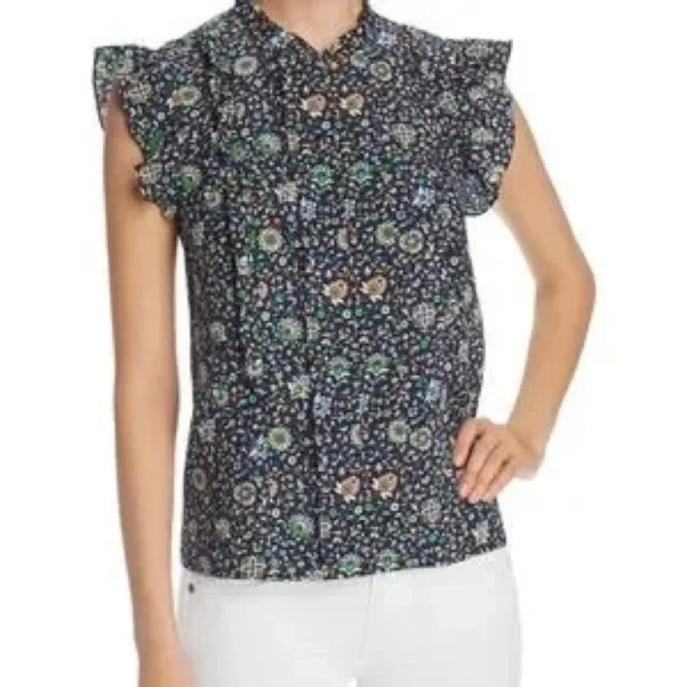 Tory Burch Printed Ruffle Shell Top size 4